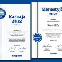 Kasvaja 2022 ja Menestyjät 2022 sertifikaatit